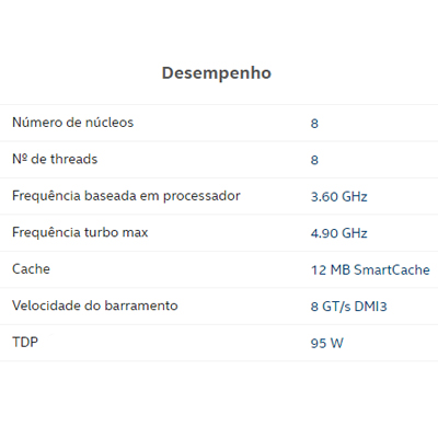 Processador Intel i7-9700K 3,6GHz 12MB cache 9 Gerao