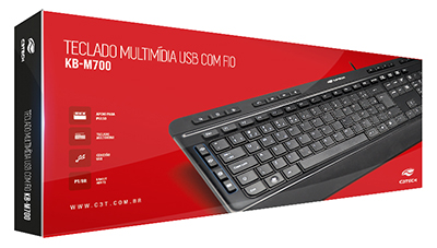 Teclado mulimdia slim c/ fio e apoio C3Tech KB-M700