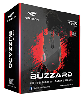 Mouse óptico Gamer C3Tech Buzzard LED 3200dpi fio nylon