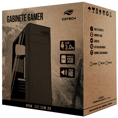 Gabinete Gamer torre C3Tech MT-G210BK sem fonte