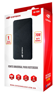 Fonte universal de notebook C3Tech NB-70BK 18,5/19V 70W