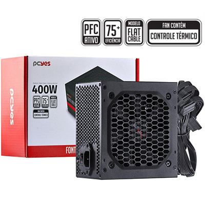 Fonte ATX 400W reais PCyes PXSP400WPT, PFC ativo