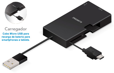 HUB USB 3 portas c/ leitor de cartes Comtac 9264