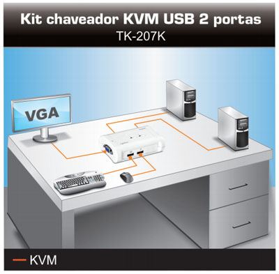 Switch KVM via USB com 2 portas Trendnet TK-207K v1.3R