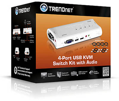 Switch KVM via USB, 4 portas c/ áudio Trendnet TK-409K