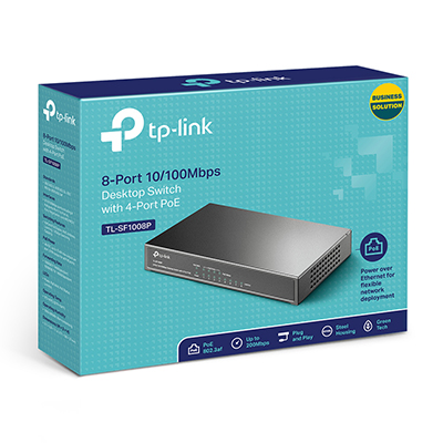 Switch TP-Link TL-SF1008P 8 portas 10/100 c/ 4 PoE 57W 