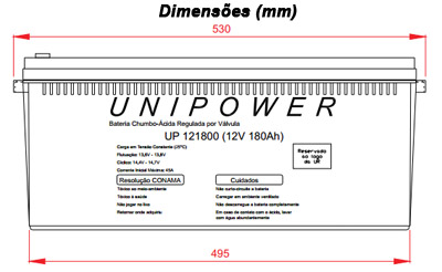Bateria chumbo-acido Unipower UP121800, 12V 180Ah M8 V0