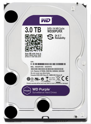HD p/ DVR NVR WD WD30PURX Purple 3TB 6GBps 64MB SATA