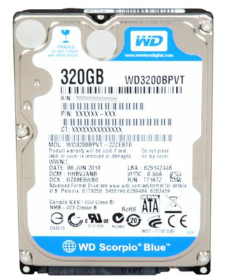 HD de Notebook 320GB, SATA Western Digital WD3200BPVT