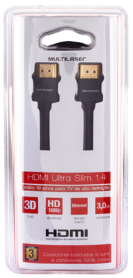 Cabo slim HDMI macho verso 1.4 3D Multilaser WI284 3m