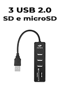 HUB USB 2.0 C3Tech HU-L200BK 3 USB2 slot SD e microSD 