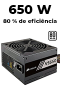 Fonte ATX 650W reais Corsair VS650 80 plus White c/cabo