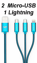 Cabo USB 2 micro-USB 1 Lightning C3Tech CB-300BL 1,2m#100