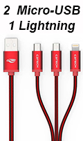 Cabo USB 2 micro-USB 1 Lightning C3Tech CB-300RD 1,2m#100