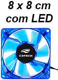 Cooler 80x80x25mm 3 pinos C3Tech c/ 4 LEDs p/ gabinete#100