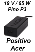 Fonte MCM FON0523-RS-V 19V 65W p/ Note Positivo Acer P3#98